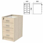 Тумба (каркас БЕЗ КРЫШКИ) приставная «Арго», 440х600х740 мм, 4 ящика, замок, ясень шимо