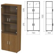 Шкаф закрытый со стеклом «Канц», 700х350х1830 мм, цвет орех пирамидальный (КОМПЛЕКТ)