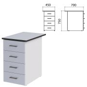 Тумба приставная «Монолит», 450х700х750 мм, цвет серый (КОМПЛЕКТ)