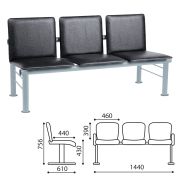 Кресло для посетителей трехсекционное «Терра», серебристый каркас, кожзам черный