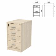 Тумба приставная «Арго», 440х600х760 мм, 4 ящика, замок, ясень шимо (КОМПЛЕКТ)