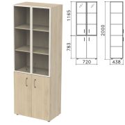 Шкаф закрытый со стеклом в алюминиевой рамке «Приоритет» 720х438х2000 мм, 4 полки, кронберг (КОМПЛЕКТ)