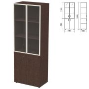 Шкаф закрытый со стеклом в алюминиевой рамке «Приоритет» 720х438х2000 мм, 4 полки, венге (КОМПЛЕКТ)