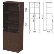 Шкаф закрытый со стеклом «Приоритет» 720х438х2000 мм, 4 полки, венге (КОМПЛЕКТ)