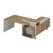 Стол руководителя WOOD&STONE левый 220х199 см, Дуб Чарльстон, Бетон Чикаго