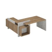 Стол руководителя WOOD&STONE правый 200х179 см, Дуб Чарльстон, Бетон Чикаго