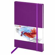 Скетчбук для графики и маркеров, «БРИСТОЛЬ» 200 г/м2, 140х210 мм, 32 листа, КОЖЗАМ, BRAUBERG ART PREMIERE, Сиреневый, 115098