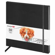 Скетчбук для графики и маркеров, «БРИСТОЛЬ» 200 г/м2, 195х195 мм, 32 листа, КОЖЗАМ, BRAUBERG ART PREMIERE, Черный, 115100