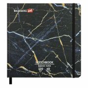 Скетчбук для маркеров 120 г/м2, 195х195 мм, 60 л., твердая обложка, резинка, BRAUBERG ART PREMIERE, «Мрамор», 115105