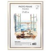 Рамка 21х30 см небьющаяся, багет 20 мм, пластик, BRAUBERG «HIT3», белая с двойной позолотой, 391381