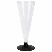 Бокал одноразовый 150 мл для шампанского «Конус» пластиковый, черная низкая ножка, ВЗЛП, 1010П/Ч