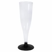 Бокал одноразовый 150 мл для шампанского «Флюте» пластиковый, черная низкая ножка, ВЗЛП, 1009П/Ч