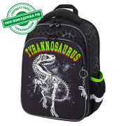 Ранец BRAUBERG QUADRO, 3 отделения, с брелком, «Tyrannosaur», светящийся рисунок, 37х28х18 см, 272021