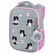 Ранец BRAUBERG LIGHT, 1 отделение, с брелоком, «Cat patches», плюшевые нашивки, 36х26х13 см, 272030