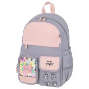 Рюкзак BRAUBERG PASTEL с термонашивками в комплекте, «Sweet paws», серый, 40х29х14 см, 272064
