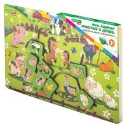 Игра-лабиринт деревянная развивающая «Животные в деревне», с бегунками, BRAUBERG KIDS, 665264