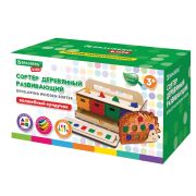 Сортер деревянный развивающий 4 в 1 «Волшебный сундучок», карточки, фигуры, BRAUBERG KIDS, 665265