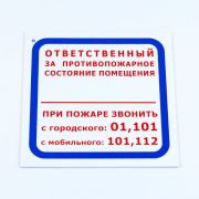 Знак «Ответственный за противопожарное состояние помещения», КОМПЛЕКТ 3 шт., 200х200х2 мм, пластик, F16