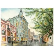 Картина Арбат, 70х50 см, рама жемчуг с серебром