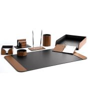 Настольный набор из 8 предметов, кожа двухслойная, табак/шоколад