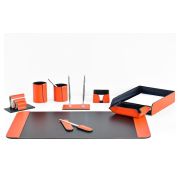 Настольный набор из 9 предметов, кожа двухслойная, оранжевый/шоколад