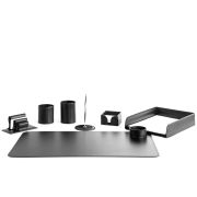 Настольный набор из 8 предметов, кожа двухслойная, черный