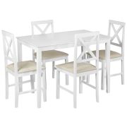 Обеденный комплект Хадсон, стол и 4 стула, белый/ткань кремовый