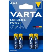 Батарейки алкалиновые «мизинчиковые» КОМПЛЕКТ 4 шт., VARTA LONGLIFE POWER, ААА (LR03, 15А), блистер, 4903121414