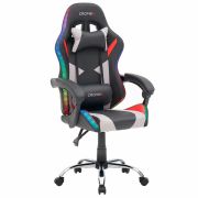 Кресло компьютерное CROMEX (КРОМЕКС) «Quantum GM-155 RGB», подсветка, две подушки, экокожа, черное/красное/серое, 532955