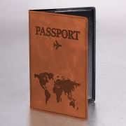 Обложка для паспорта «Passport Map», мягкая экокожа, коричневая, STAFF, 238876