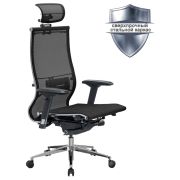 Кресло офисное МЕТТА «SAMURAI» S-3, с подголовником, сверхпрочная ткань-сетка, черное