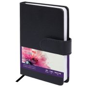 Скетчбук, белая бумага 140 г/м2 90х140 мм, 80 л., КОЖЗАМ, застежка, BRAUBERG ART CLASSIC, черный, 116459