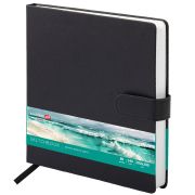 Скетчбук, белая бумага 140 г/м2 200х200 мм, 80 л., КОЖЗАМ, застежка, BRAUBERG ART CLASSIC, черный, 116463