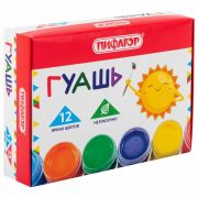 Гуашь ПИФАГОР «СОЛНЫШКО», 12 цветов по 25 мл, 192646