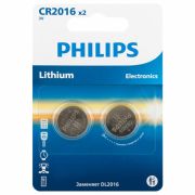 Батарейки литиевые PHILIPS Lithium CR2016, таблетки, дисковые, кнопочные, КОМПЛЕКТ 2 шт., в блистере, Б0064674