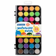 Краски акварельные BRAUBERG «PREMIUM» 36 цветов (12 базовых + 12 неоновых + 12 металлик) пенал, 191807