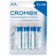 Батарейки алкалиновые «пальчиковые» КОМПЛЕКТ 4 шт., CROMEX (КРОМЕКС) Alkaline, AA (LR6, 15A), блистер, 457130