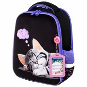 Ранец BRAUBERG FIT, 2 отделения, Sleeping kitten, велюровая панель, 38х27х14 см, 273107