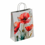 Крафт-пакет бумажный «Маки» 22х12х25 см, с кручеными ручками, плотность 100 г/м2, белый, 114171