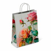 Крафт-пакет бумажный «Розы» 22х12х25 см, с кручеными ручками, плотность 100 г/м2, белый, 114164