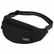 Сумка на пояс HEIKKI RIO (ХЕЙКИ), два отделения, регулируемый ремень, черная с белым, 38х12х8 см, 272617