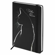 Ежедневник недатированный с резинкой А5 145х203 мм, BRAUBERG, твердый, 160 л., «Black cat», 116305