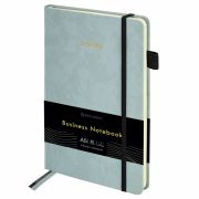 Блокнот А5 138x213 мм, BRAUBERG «Velvet», резинка, держатель, 80 л., клетка, серо-голубой, 116241