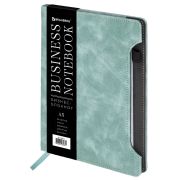 Блокнот А5 165x218 мм, BRAUBERG «Perfect», под кожу софт-тач, держатель для ручки, 80 листов, клетка, серо-голубой, 116615