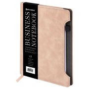 Блокнот А5 165x218 мм, BRAUBERG «Perfect», под кожу софт-тач, держатель для ручки, 80 листов, клетка, бежевый, 116617