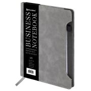 Блокнот А5 165x218 мм, BRAUBERG «Perfect», под кожу софт-тач, держатель для ручки, 80 листов, клетка, серый, 116619