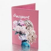 Обложка для паспорта натуральная кожа флоттер, принт «Девушка», цвет пудрово-розовый, BRAUBERG, 238868