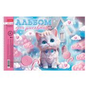 Альбом для рисования А4 40 л., спираль, металлизация+выборочный лак, HTB, 198х300 мм, «Котики-зефирки» (4 вида), 085245, 40А4мтлВсп