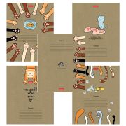 Тетрадь 18 л., HATBER клетка, обложка картон КРАФТ, «На мягких лапках» (микс в спайке), 068447, 18Т5В1