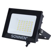 Прожектор светодиодный 30 Вт, 6500 К, 2400 Лм, 30 м2, IP65, 146x98x26 мм, черный, SONNEN, 238413